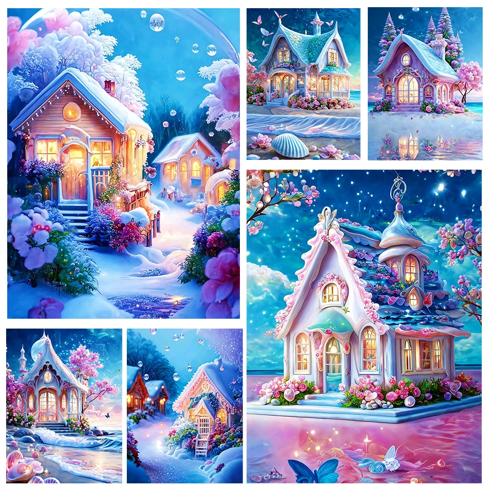 

New Colored Diamond Painting Fairy Tale House 5D Diamond Embroidery Home Decoration Dream Castle DIY Mosaic Cross Embroidery