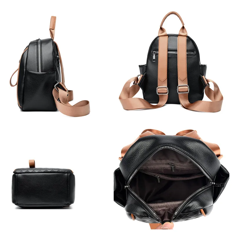 Stylish PU Leather Small Backpack for Women’s Large Capacity Retro Shoulder Bag Female Casual Travel Laptop Bag Ladies Rucksack