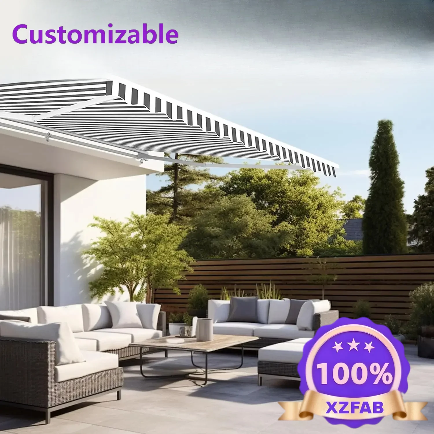 Factory Direct 2026 Nordic Patio Awning Automatic Retractable with Motorized Crank LED Lights 20x10 Feet Sand Beige The UV Cloth