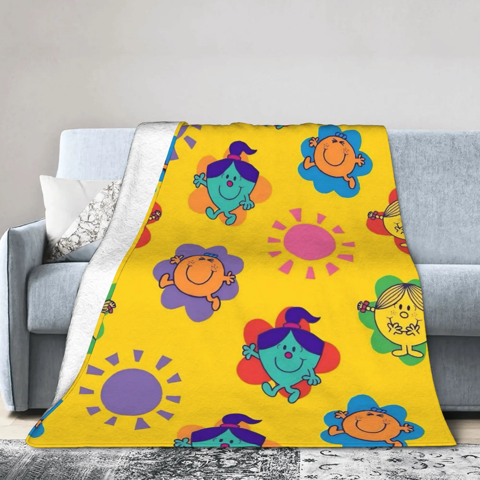 M-Mr M-Men L-Little M-Miss Fleece Throw Blanket Cute Cartoon Blanket for Home Travel Soft Bed Rug,