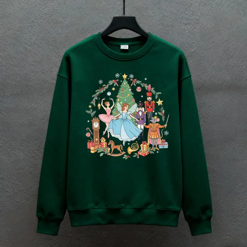 Vintage Christmas Trees Nutcracker Long Sleeve Cute Vintage Holiday Party Tee Ballet New Year Xmas Gift Autumn and Winter Hoody
