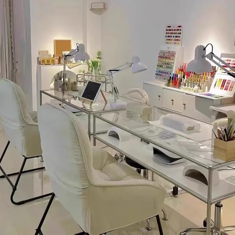 

/Clear Glass Manicure Table Professionals Cleaning Minimalist Design Manicure Table Easy Clean Modern Tavolo Per Unghie Furnitur