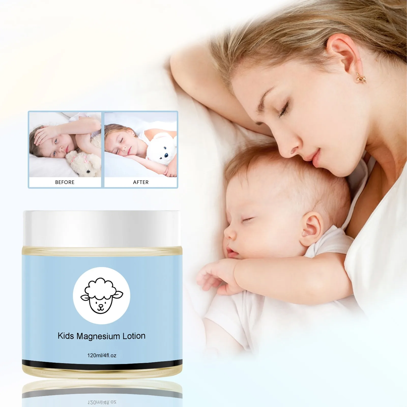 Loción de magnesio para niños, crema corporal emoliente y refrescante, mejora la calidad del sueño, loción de magnesio, crema sin melatonina ﻿
