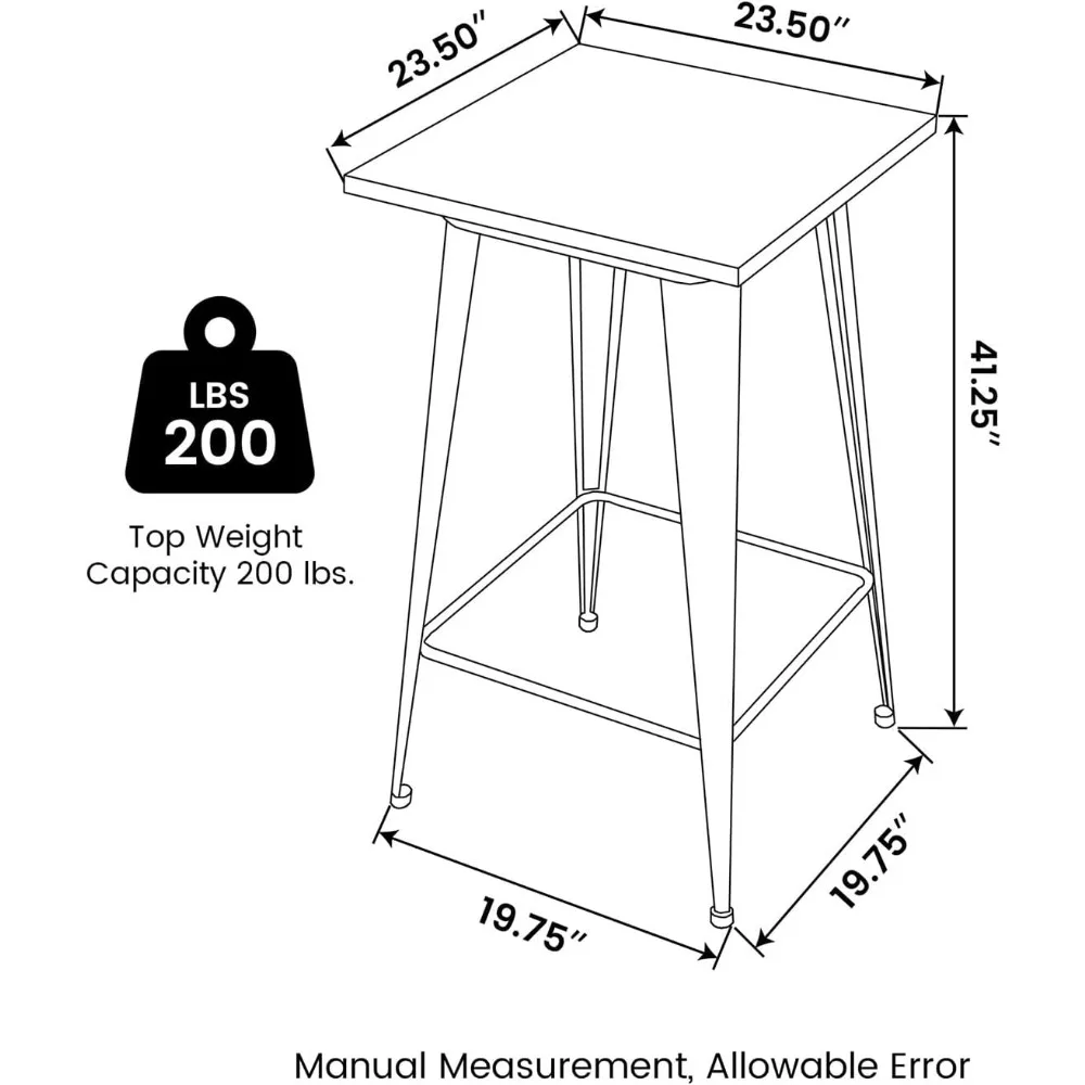 Mesa De Barra De Metal Resistente Alta, Estilo Moderno, Quadrado, Tampo De Madeira, Estrutura Resistente, Bistrô, Mesa De Pub, 58,25 "H