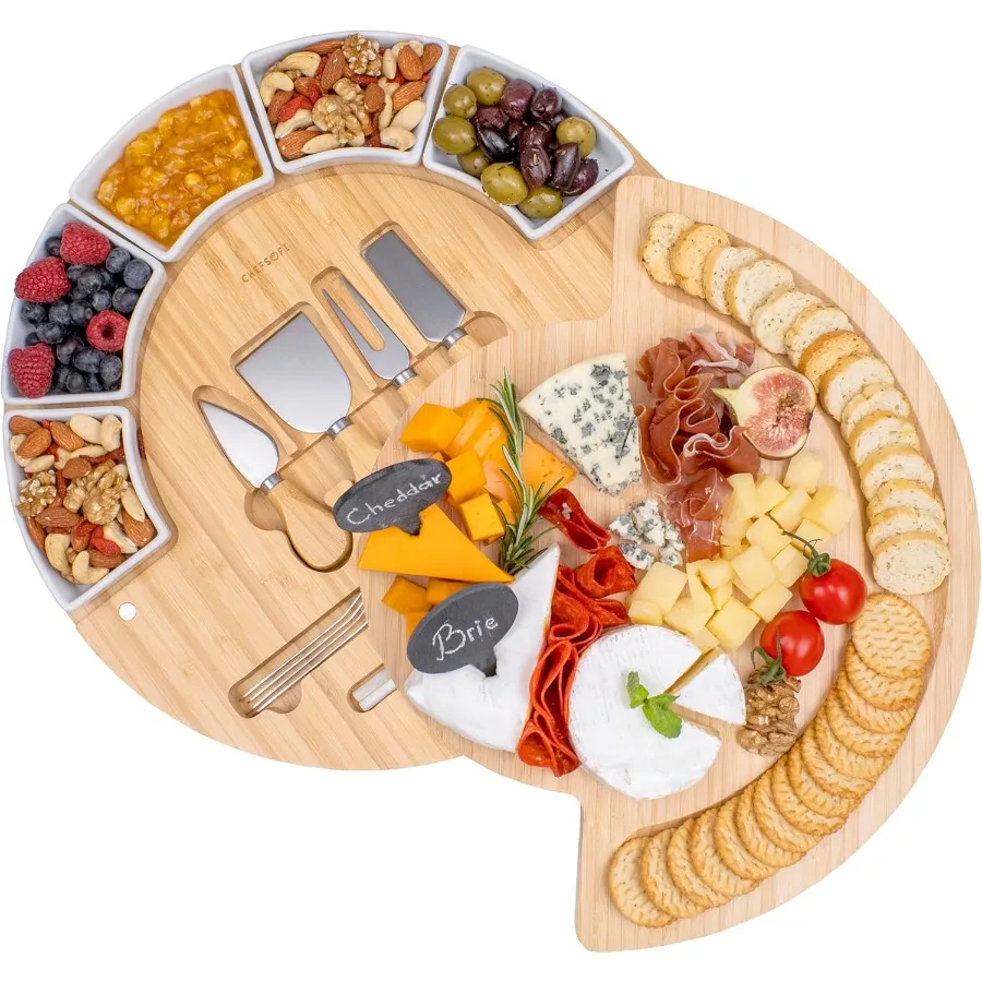 

Charcuterie Cheese Board and Platter Set Made from Bamboo Wood US Patented 16 inch Cheese Cutting Board and Knife for Entertain