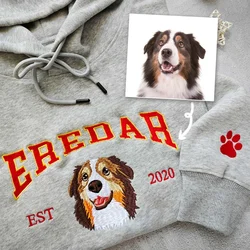 Custom Dog Hoodie Embroidered Dog Name,Personalized Pet Face Sweatshirt from Your Photo Varsity Style Hoodie Gifts for Dog Owner