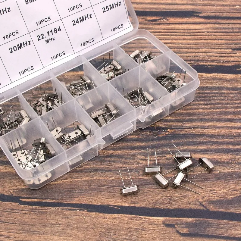 100Pcs 10 Value DIP Quartz Crystal Oscillator 4M,6M,8M,10M,12M,16M,20M,22.1184M,24M Crystal Resonators Oscillator Assortment Kit