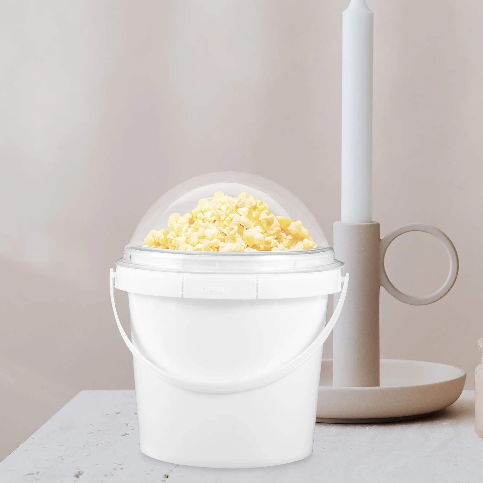 

5pcs Popcorn Bucket With Handle Lid Clear Plastic Food Storage Buckets For Ice Cream Candy Chips Fruits Cold Drinks Juice Yogurt