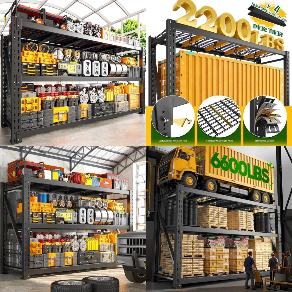 Heavy Duty 3 Tier Metal Storage Shelves Adjustable Black for Garage, Workshop, and Home Organization