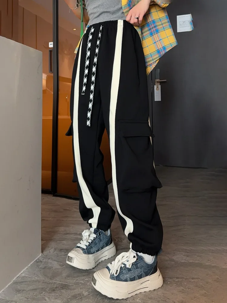 American Fashion Splicing Contrasting Sweatpants Women's Casual High-end Loose Vertical Striped Sweatpants 2025 New Spring