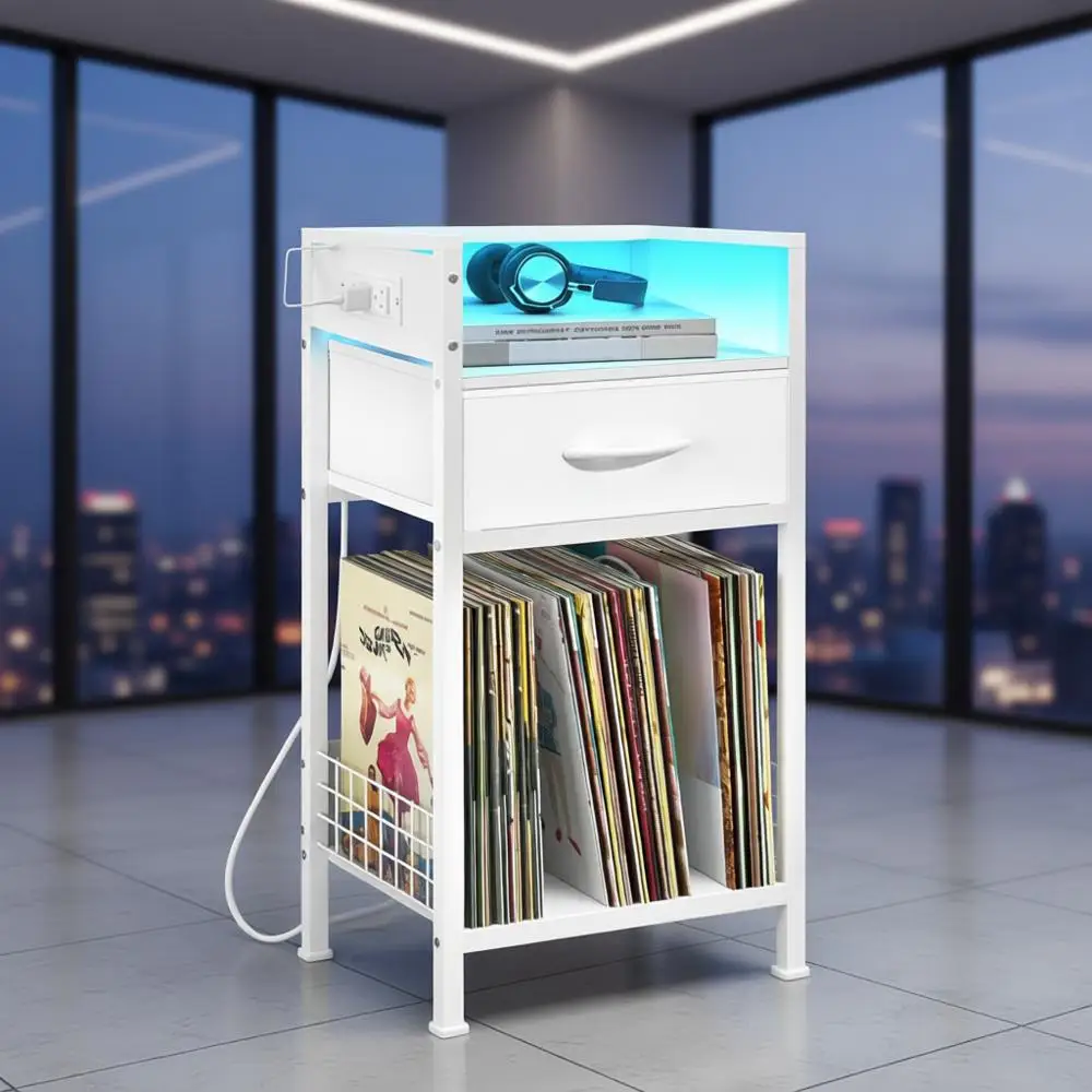 

Приставной столик — прикроватная тумбочка с зарядным устройством и светодиодной подсветкой, 3-х уровневый небольшой столик для гостиной, прикроватная тумбочка с ящиком, запись