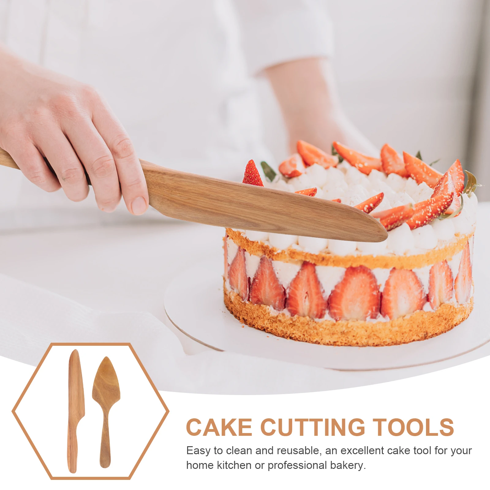 

1Set Wedding Cake Cutter Set Premium Wood Spatula Firm Handle for Party Bakery Serving Needs Cake Cutter Pizza Server