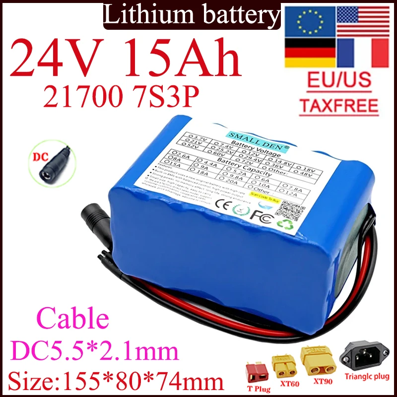 24V 15Ah 21700 7S3P Lithium battery pack High Power Built-in 15A BMS for 0-500W high quality Solar Wind Energy spare Battery