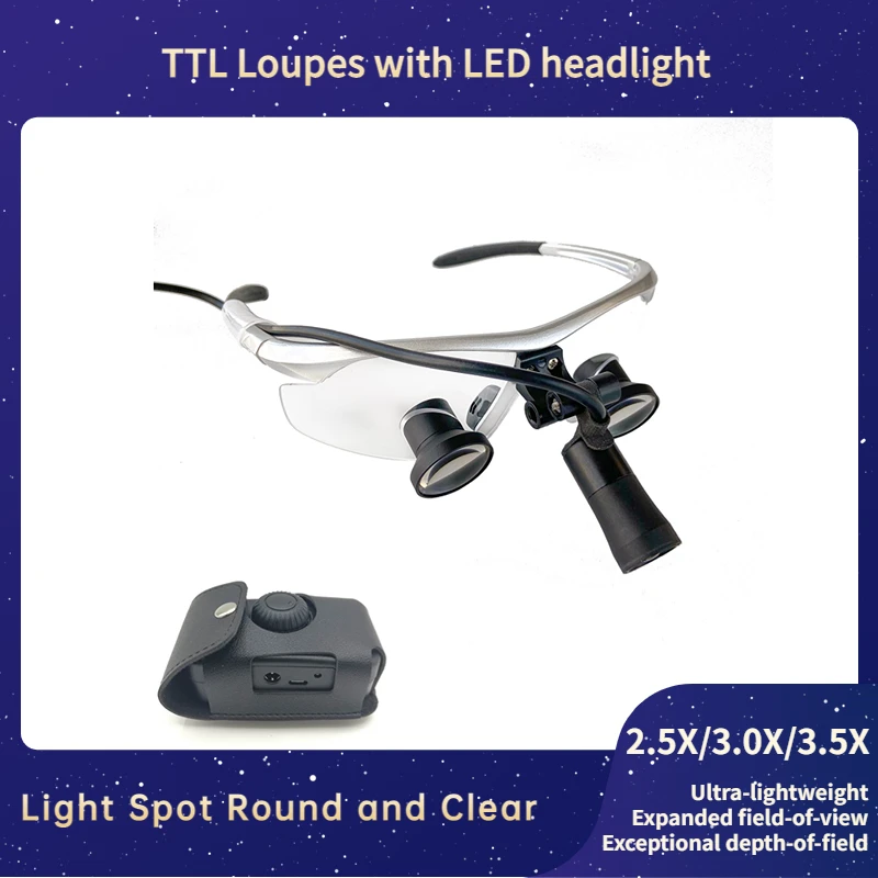 New TTL(Through The Lenses) Customized  Dental Surgical  TTL Loupes with Spotlight LED Headlight （TTL2.5X/3.0X/3.5X+06 Lamp)