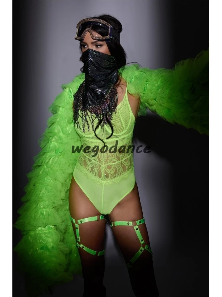 New Sexy Green Club Dancer Jazz Performance Costume Bodysuit For Women