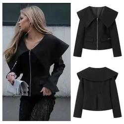 PB&ZA2024 autumn new women's clothing fashionable temperament slim fit casual waist cinching versatile V-neck short jacket