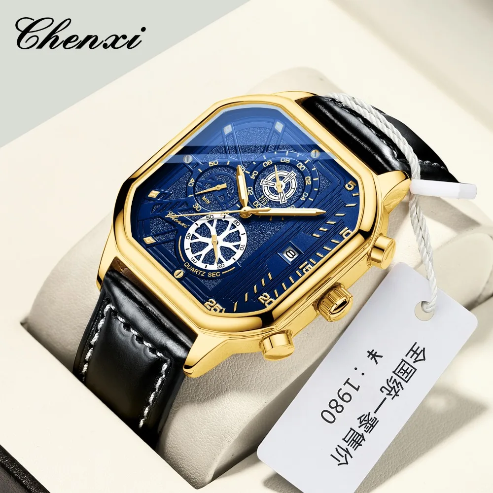 

CHENXI 904, роскошные мужские часы с кожаным ремешком, светящийся хронограф, водонепроницаемые часы с календарем для мужчин, Relogios Masculino Часы