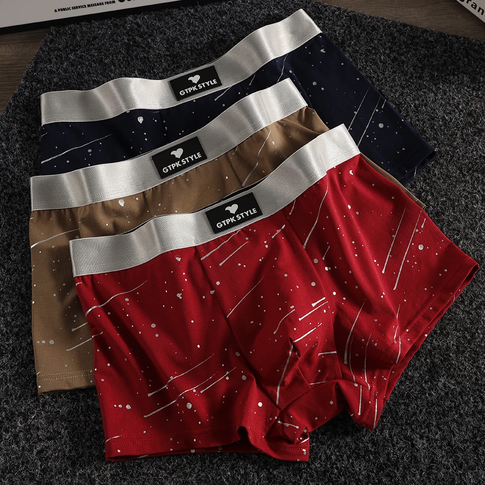 

3PCS/Pack 100% Cotton Comfortable Men's Panties Cosmic Starry Sky Luxury Print Boxers 3D Breathable Mesh Crotch Man Undrewear
