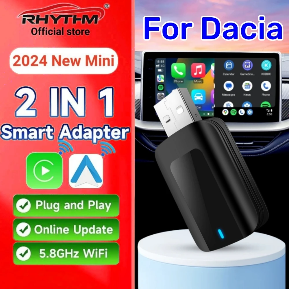 Wireless Adapter CarPlay Android Auto 2in1 Smart Dongle Play&Plug For Dacia Spring Logan Sandero Sandero Stepway Duster Jogger