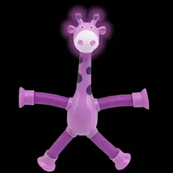 Stretchy Tube Giraffe Puzzle Toy Novelty Decompression Toy Cartoon Suction Cup Telescopic Giraffe Shape Luminous Kids Toy
