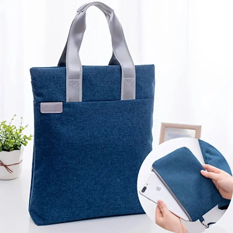 Zipper Briefcase Canvas Vertical Handbag Business Bags Document Paper Storage Bag File Folder Office Supplies Stationery