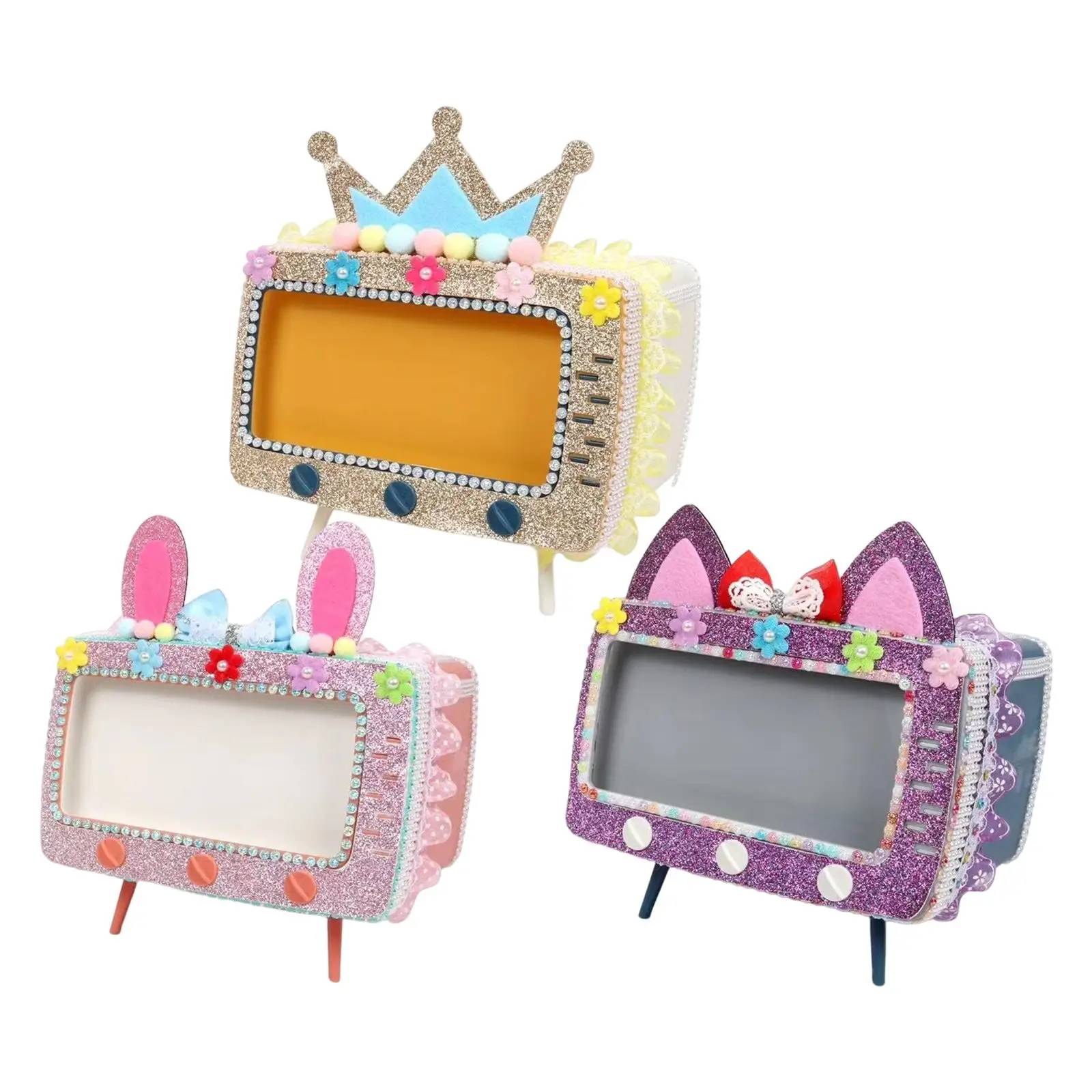 TV Shaped Tissue Box DIY Kit Package with Phone Holder for Kids Girls Gift