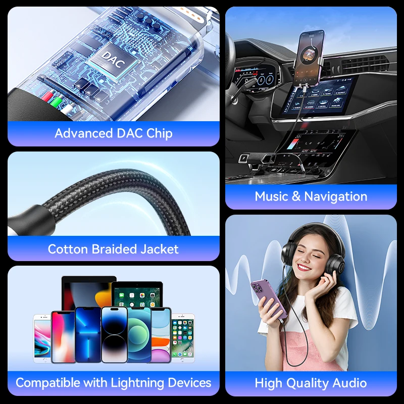 Аудиоадаптер Vention для Lightning на 3,5 мм адаптер для наушников ЦАП аудио музыкальный кабель для iPhone 14 12 Pro Max Xr Aux кабель для телефона