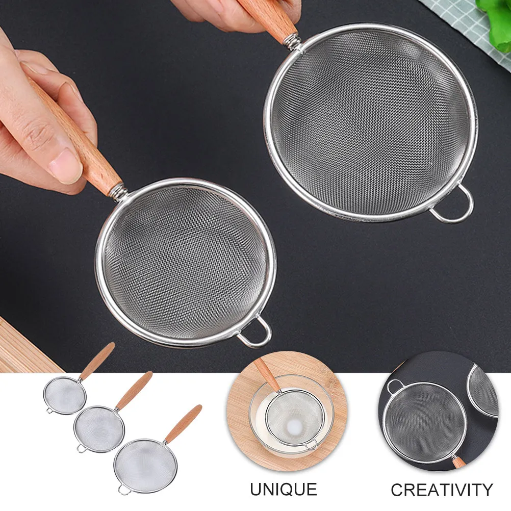 3Pcs Premium Stainless Steel Mesh Filter Spoon Kit Dense Fine Mesh for Kitchen Baking Flour Sieving Juice Filtering Egg