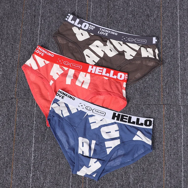 Solid Color Men's Triangle Underwear With Versatile Cotton Letters For Man Love Ropa Interior Sexy De Hombre