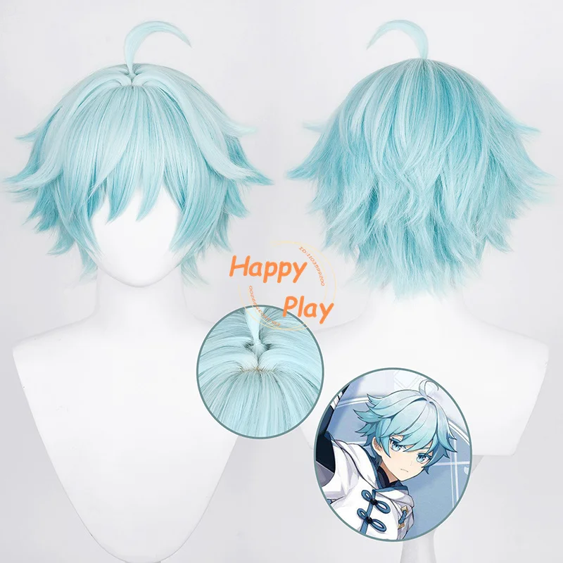 Chongyun Cosplay Pruik 30Cm Blauw Unisex Korte Pruik Cosplay Anime Cosplay Pruiken Hittebestendig Synthetisch Haar Halloween Party Pruiken