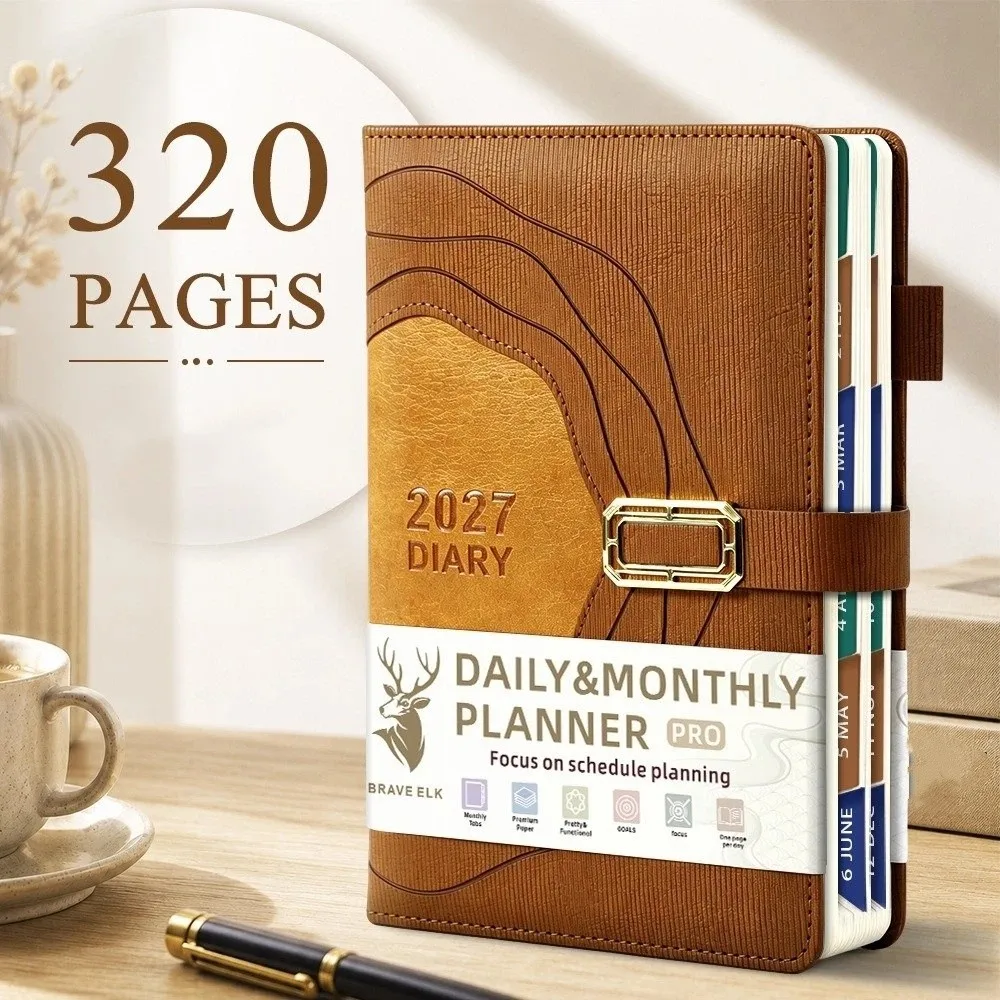 Leatherwork Plans - Verstärkter 2027 Terminplaner mit PU-Ledereinband, Retro-Agenda-Planer,