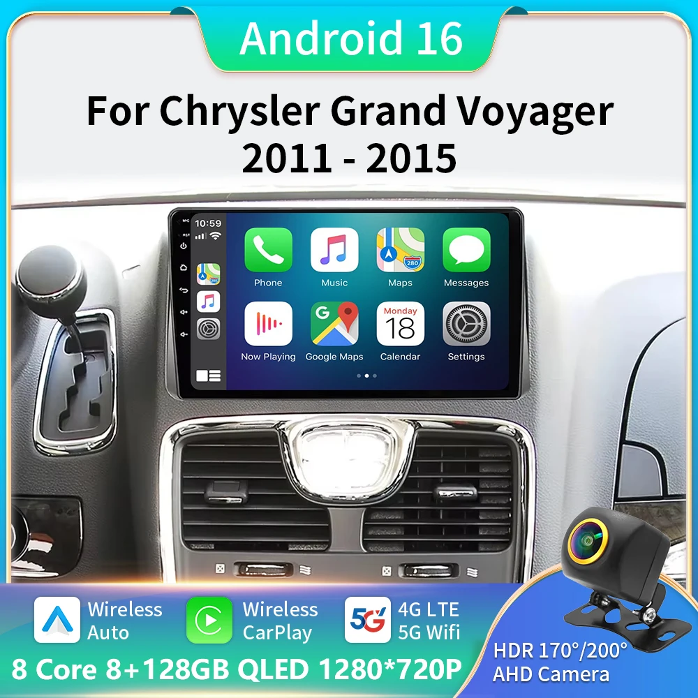 

Android 16 For Chrysler Grand Voyager 5 2011 - 2015 For Dodge Grand Caravan 2008-2020 Car Radio Multimedia GPS WIFI+5G DVD BT