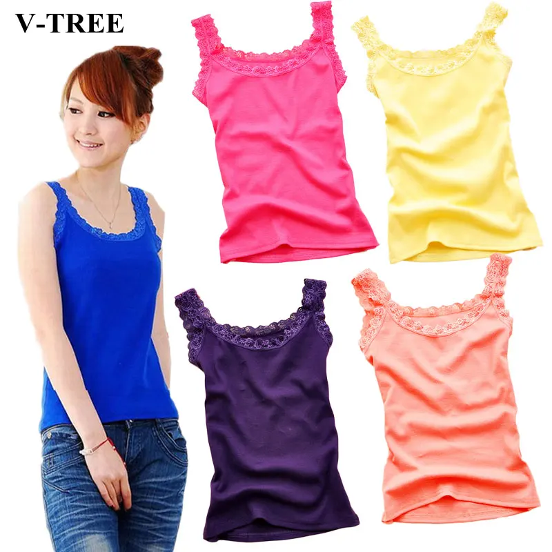 Summer 2022 Women Lace Shirts Candy Color Big Girls Camisole Women's Bottom Slim Adult Undershirts Cotton Vest