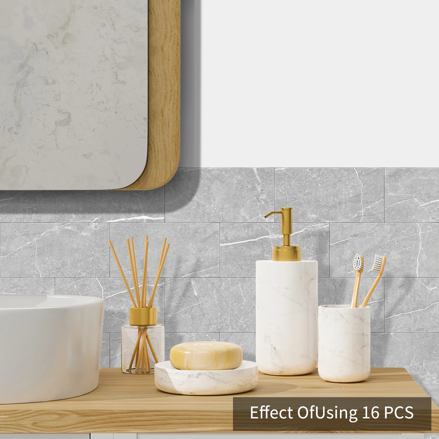 Marble Pattern Wall Sticker, 16/32/64pcs Peel & StickWall Decal, Waterproof Decorative Sticker For Home