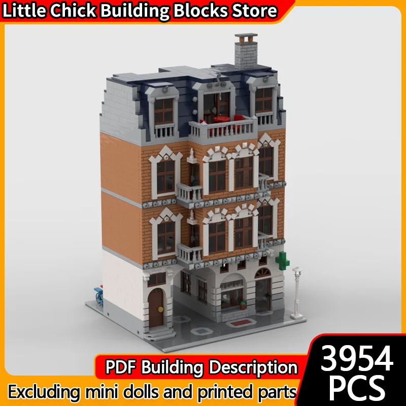 

City Street View Model MOC Building Bricks Old Town Pharmacy Modular Technology Children Holiday Gifts Assemble Toys Suit