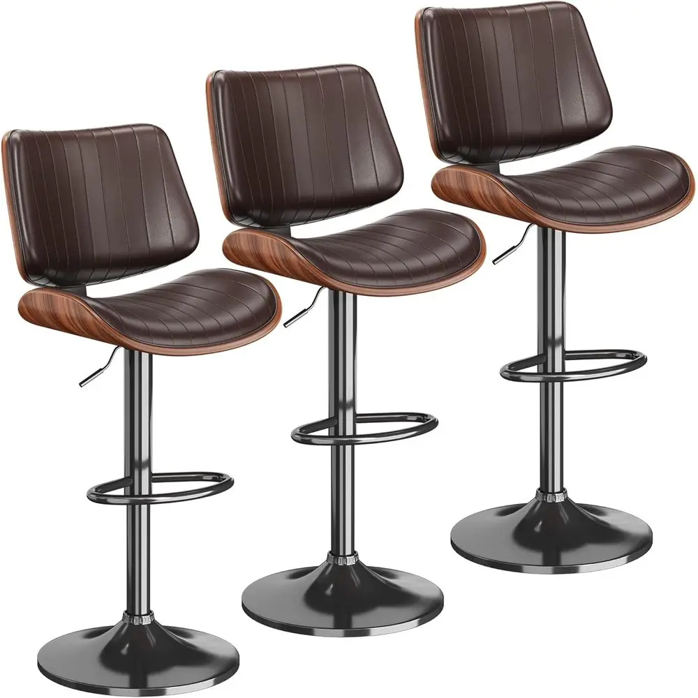 

Swivel Bar Stools Set of 3, Adjustable Bentwood Barstools for Kitchen Counter, Modern PU Leather Upholstered Bar Chair with Back