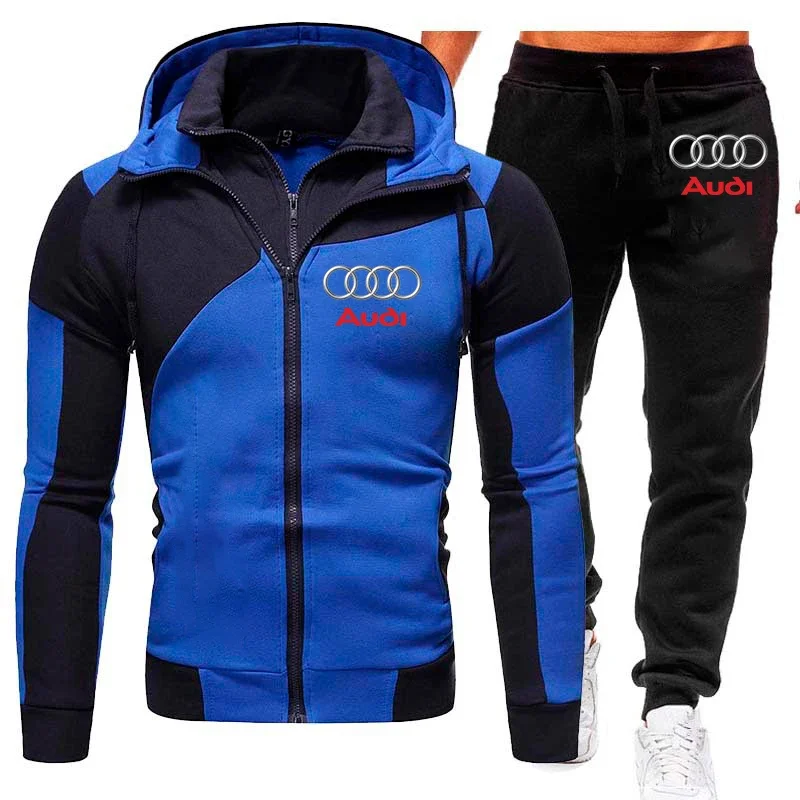 Chándal Audi Car Logo estampado ropa deportiva conjuntos de 2 piezas ropa de lana cálida Sudadera con capucha + Pantalones traje deportivo Audi ropa de hombre