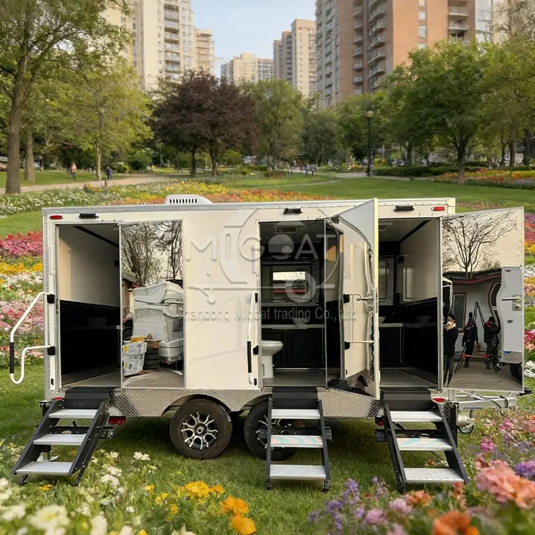 

Towable Mobile Toilet Trailer for Commercial Events Temporary Restroom with Flush Toilet And Storage Space