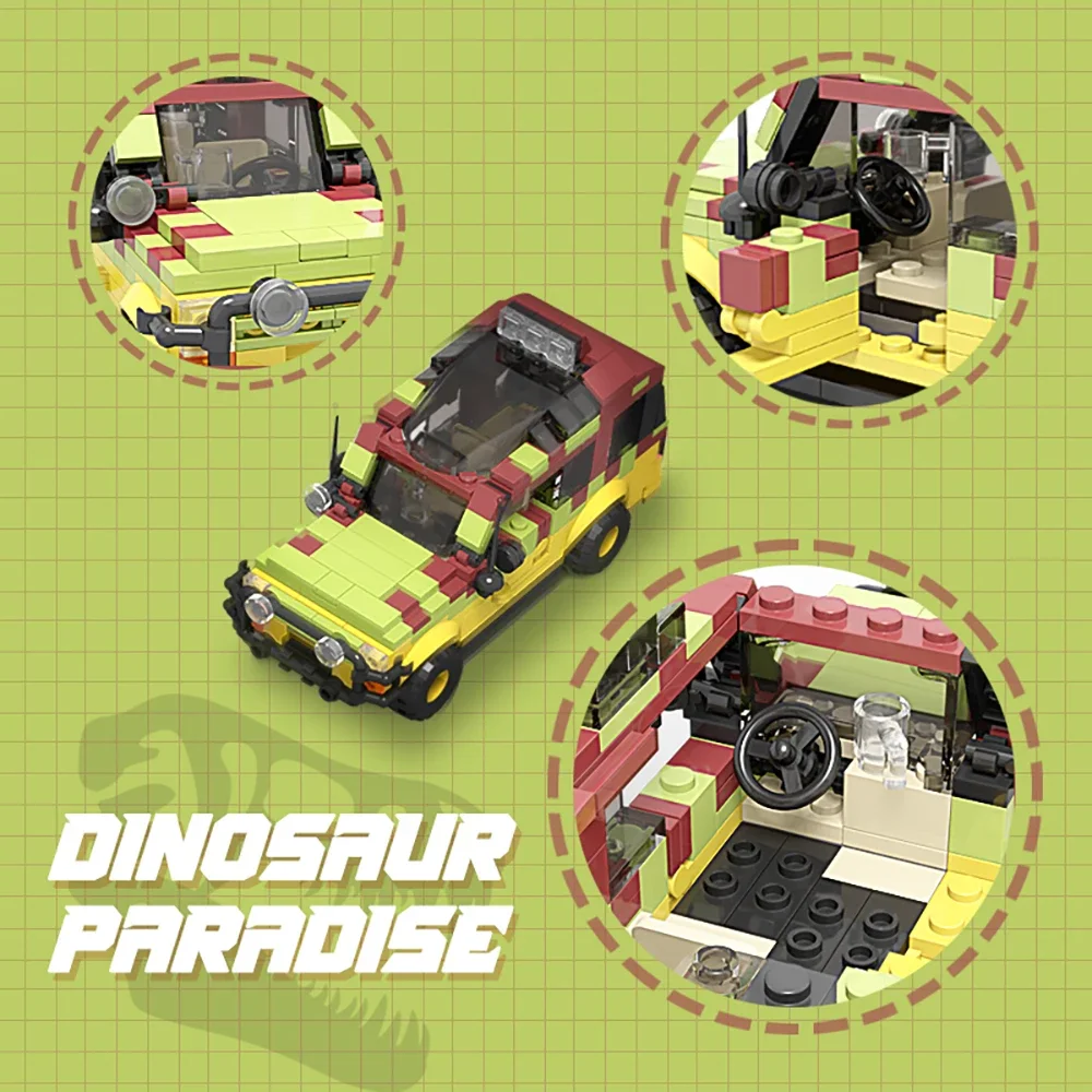 Buildmoc Jurassic Public Explorer Vehicle Soldier Building Blocks German Willis Jeeped Car Toys For Children Kids Birthday Gifts