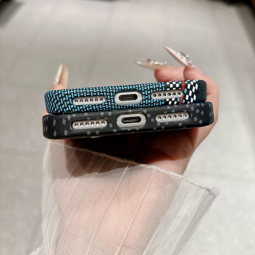 Kohlefaser-Textur Magnetische Hülle für iPhone 17 16 15 14 13 Pro Max Air Ultradünne Legierungs-Linse Kabelloses Laden für Magsafe Cover – Detail 17