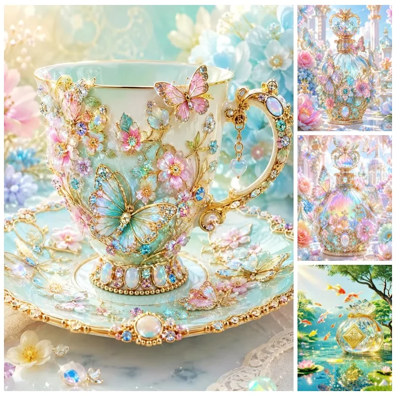 5D Diamond Painting Fantasy Perfume Bottle Butterfly Flower No Frame DIY Handmade Wall Art Decor Gift