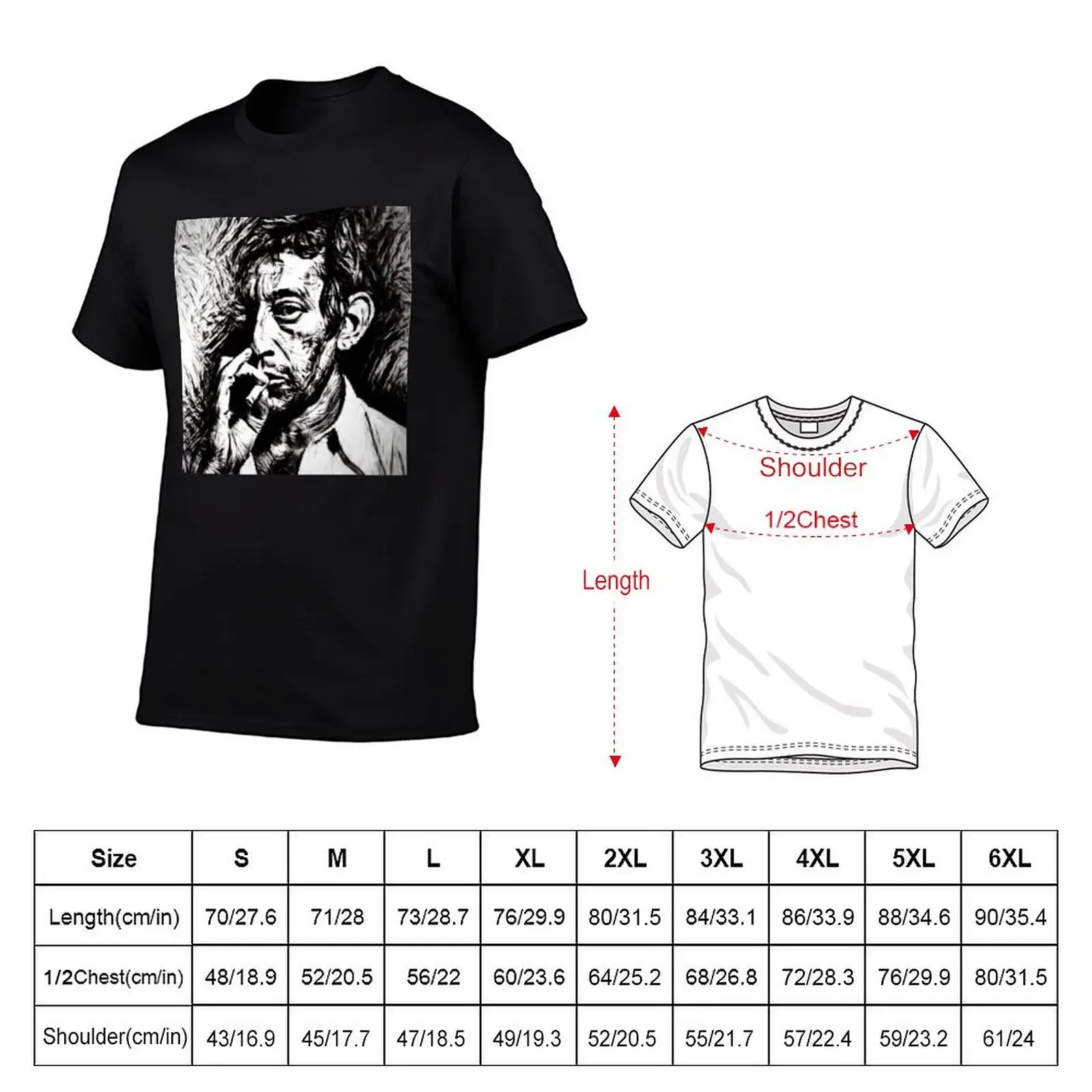 Serge Gainsbourg blacks ne white drawing T-Shirt cute tops korean fashion big and tall t shirts for men