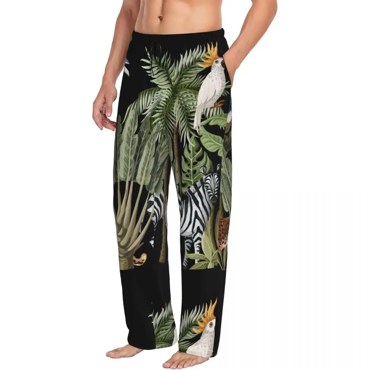 Mens Pajamas Pyjamas Pants Tropical Palm Tree Banana Tree Animals Lounge Pants Sleep Bottoms