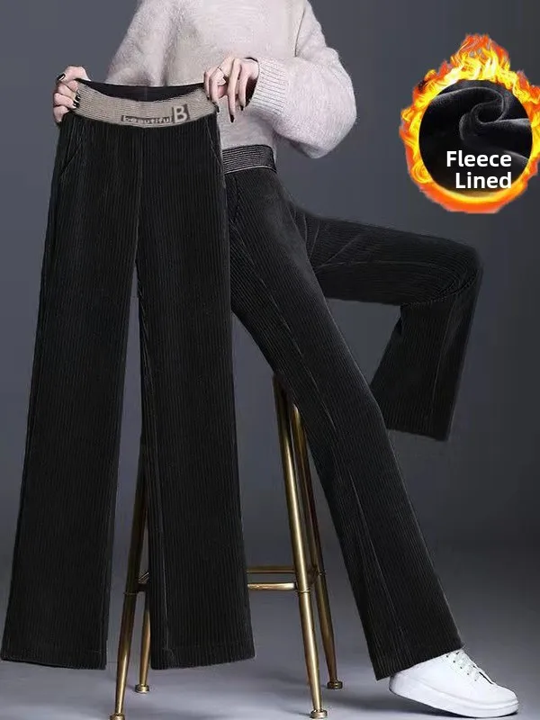 Hoge taille Fce gevoerde corduroy broek met rechte pijpen Dames losse gedrapeerde casual broek herfst winter Faion plus maat