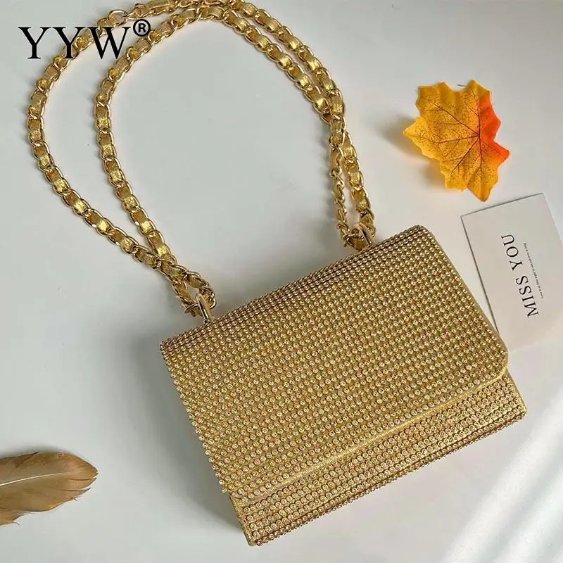 Mini Diamond Clutch Handbag Women Chain Shoulder PU Leather Messenger Purse Lady Rhinestone Wedding Party Evening Bags Clutch