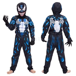 Movie & TV Superhero Venom Muscle Jumpsuit Cosplay Costume Kids Boys Halloween Party Show Black Outfits