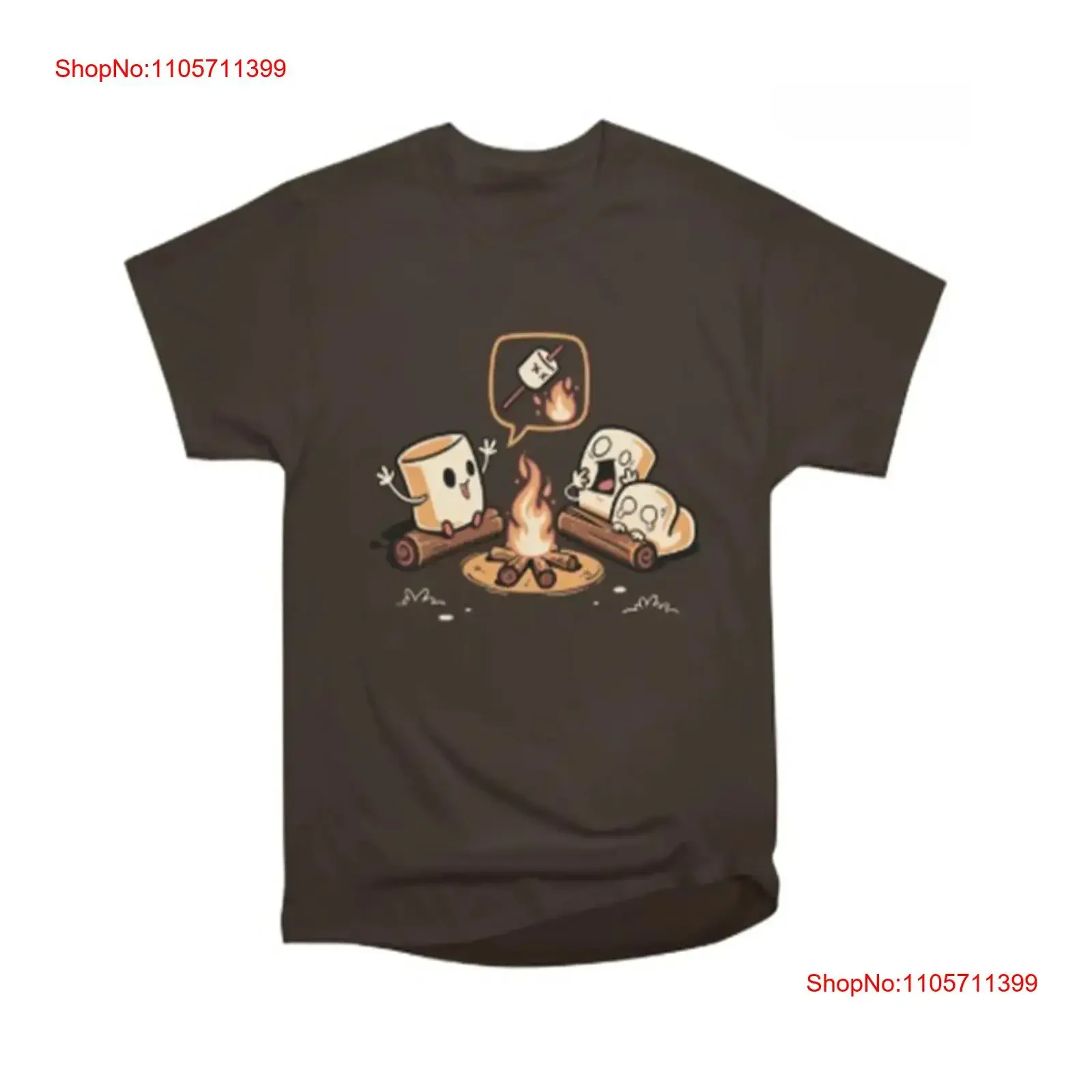 Cute Marshmallow Campfire Cartoon Funny T shirt long or short sleeves vintage Washed Stylish streetwear Versatile Soft Unisex
