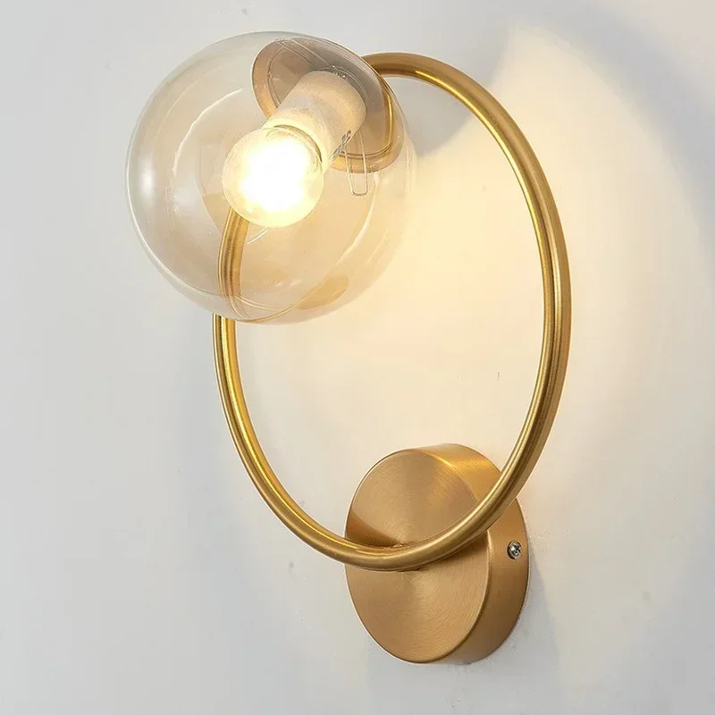 Modern Led Light Gold Glass Ball Wall Lamp Living Room Bathroom Bedroom Bedside Entrance Porch Indoor Lighting Decoration Lamp