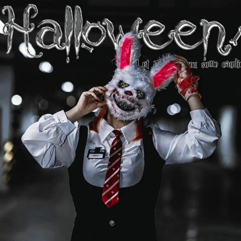 Bloody Plush Bunny Mask Halloween Ghost Festival Mask Realistic Bloody Rabbit Headgear Itaewon Class Prop Halloween Horror Mask