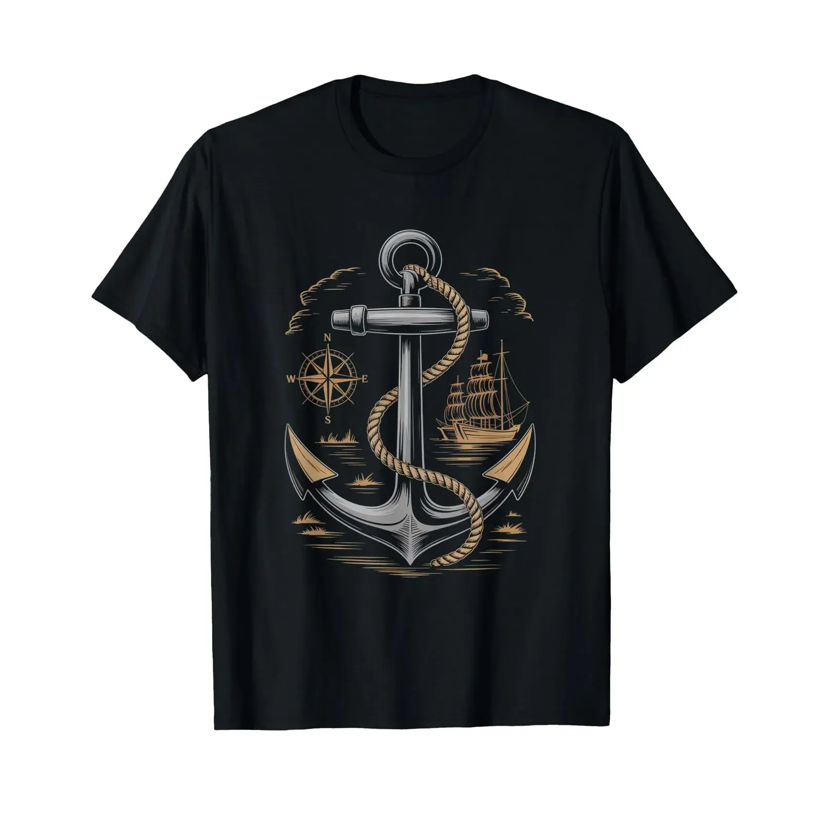 Vintage Anchor Compass Sailing Ship Nautical Maritime Sea T Shirt vintage Washed Slightly Casual Soft Versatile